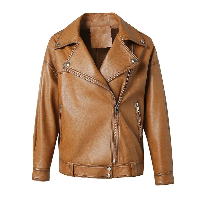 VERDURE – Genuine Sheepskin Leather Biker Jacket CAMEL XL