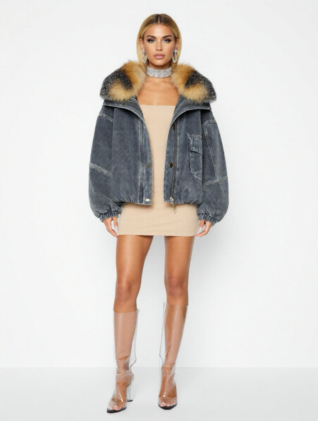 DENIM/FOX FUR JACKET