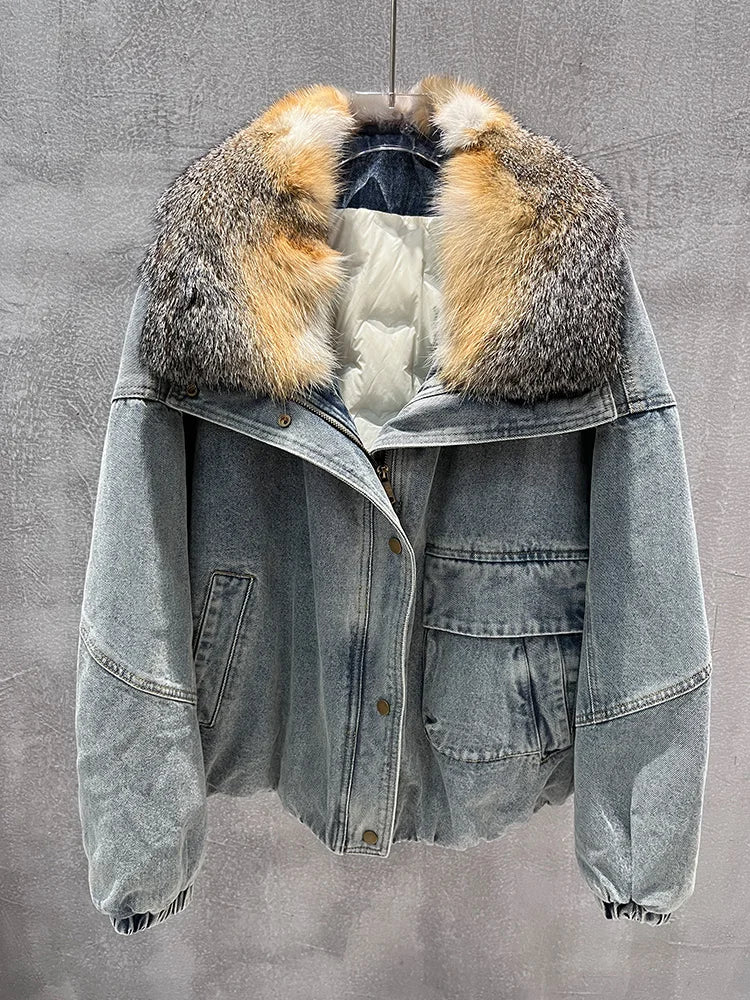 ELLIS – Natural Fox Fur on Denim Jacket