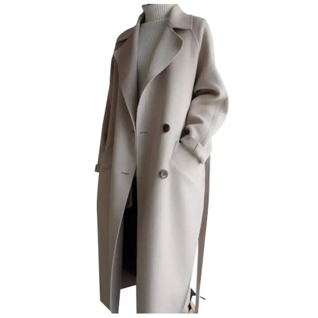 AURÉ - Oversized Lapel Cashmere Wool Blend Belted Trench Coat WHITE