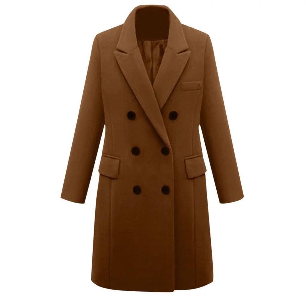 WINTER MOSS – Mid-Length Double-Breasted Wool Coat CAMEL