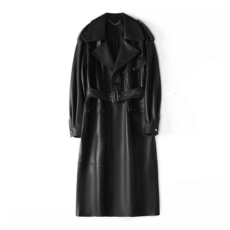 LEGACY – Sheepskin Leather Trench Coat BLACK M