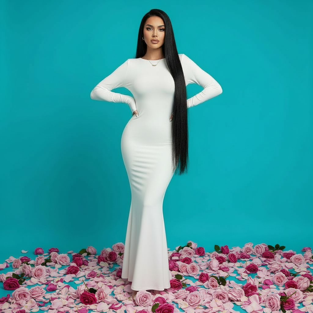 ARIEL - Slim Round Neck Long Sleeve Dress