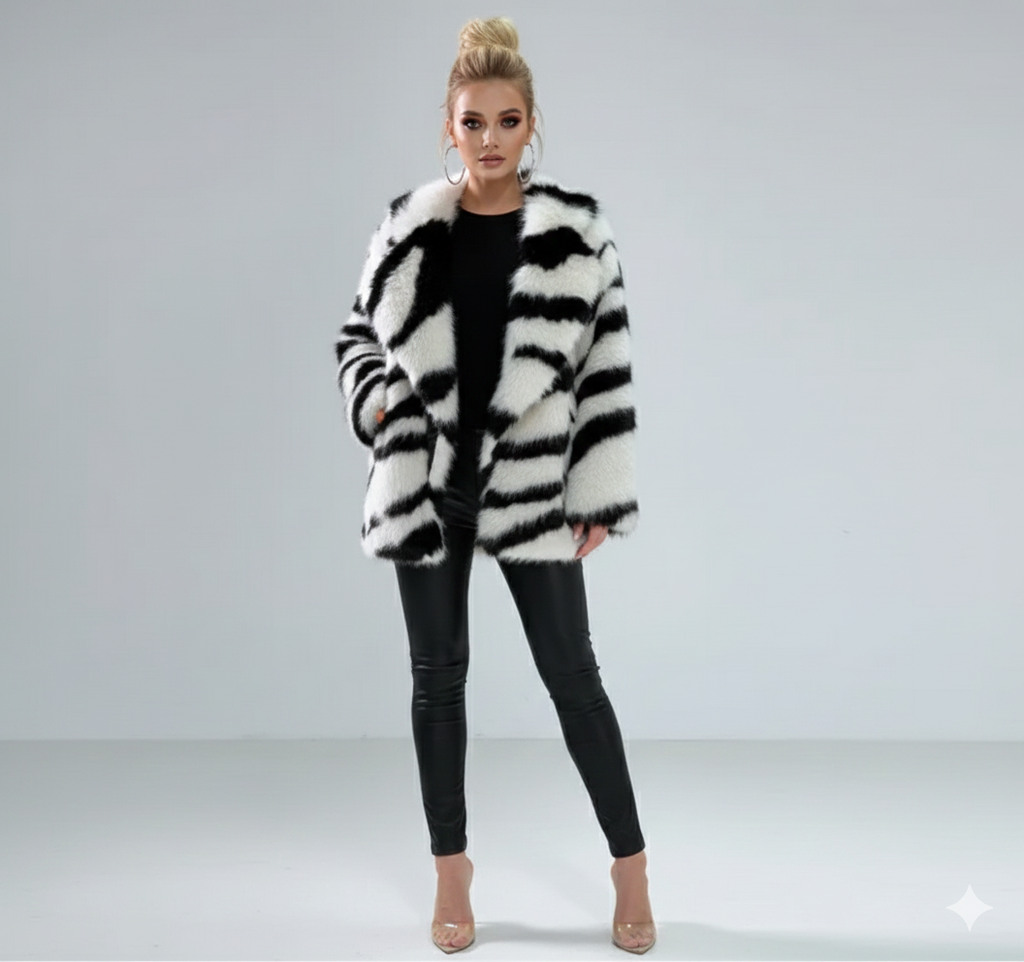FAUX ZEBRA FUR JACKET