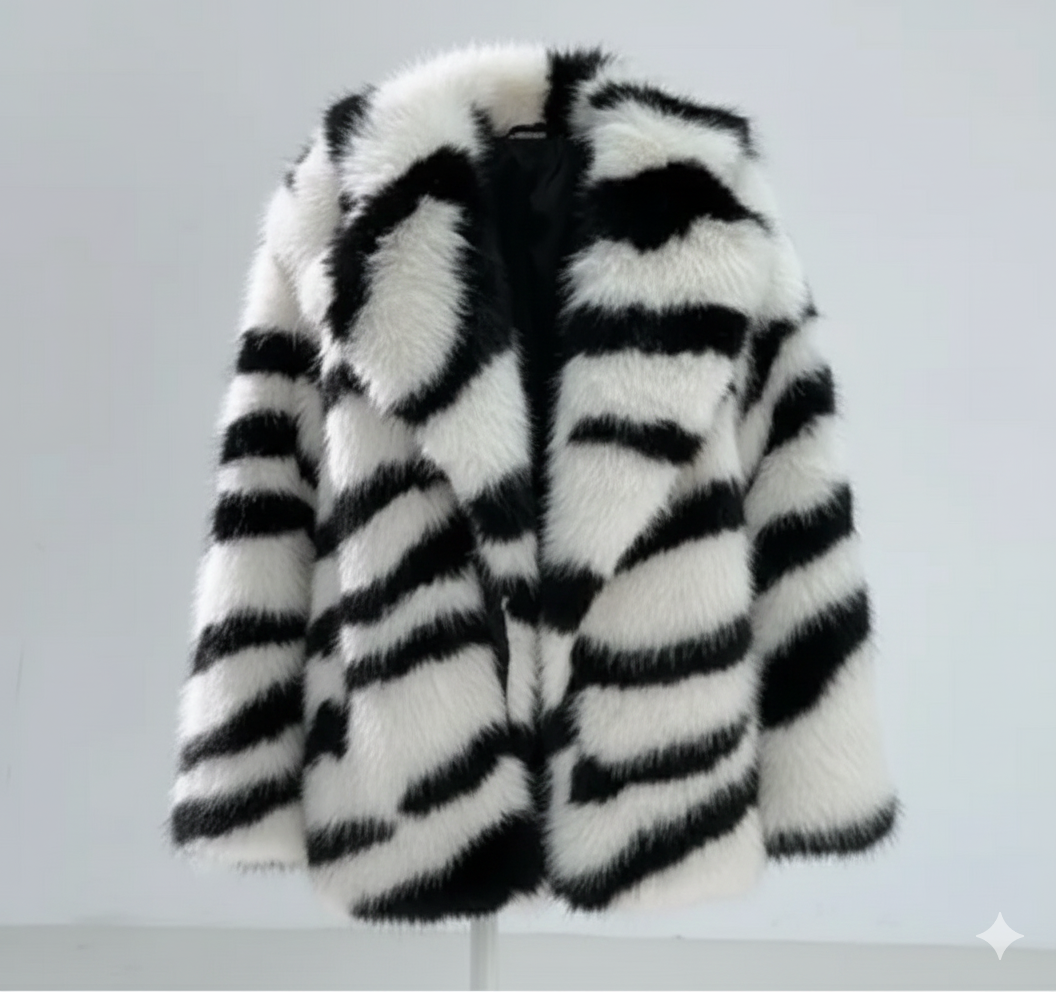 FAUX ZEBRA FUR JACKET