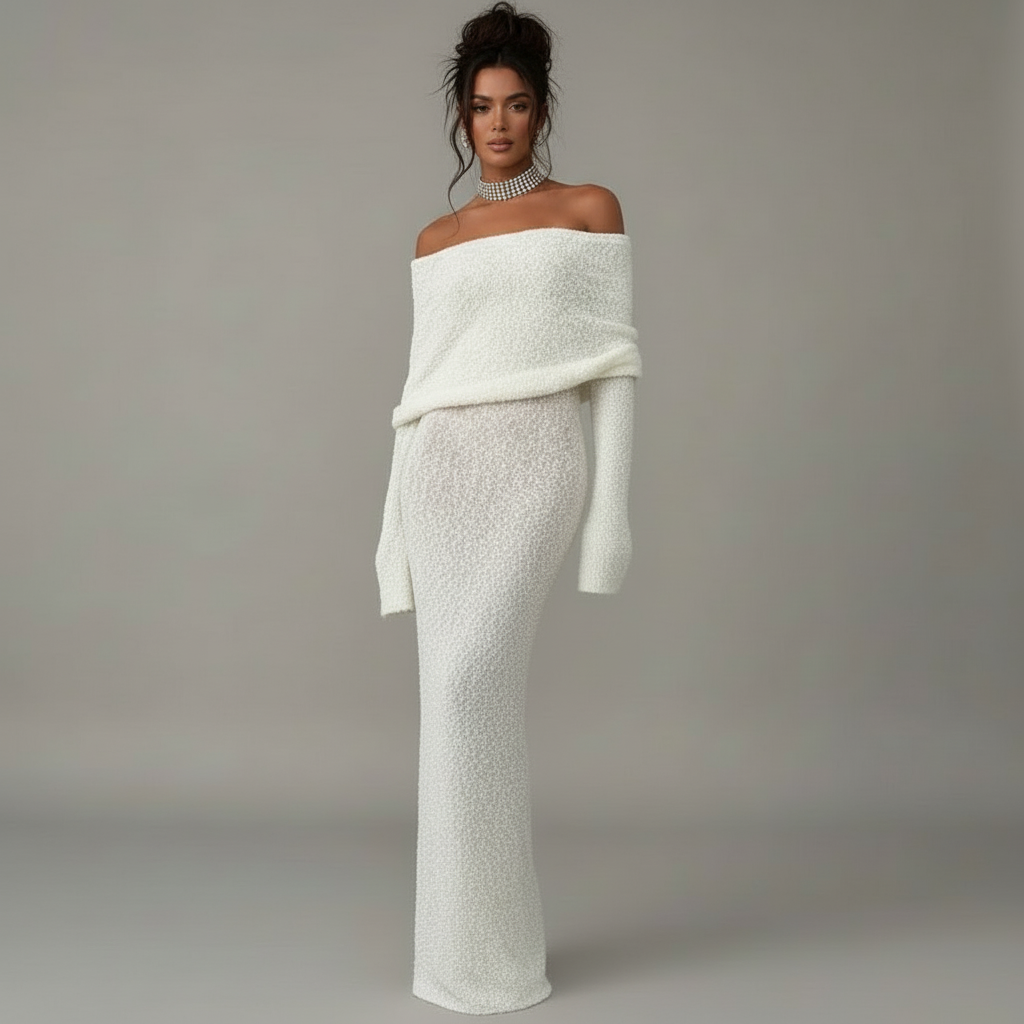 ANNA- Off-shoulder Knitted Dress