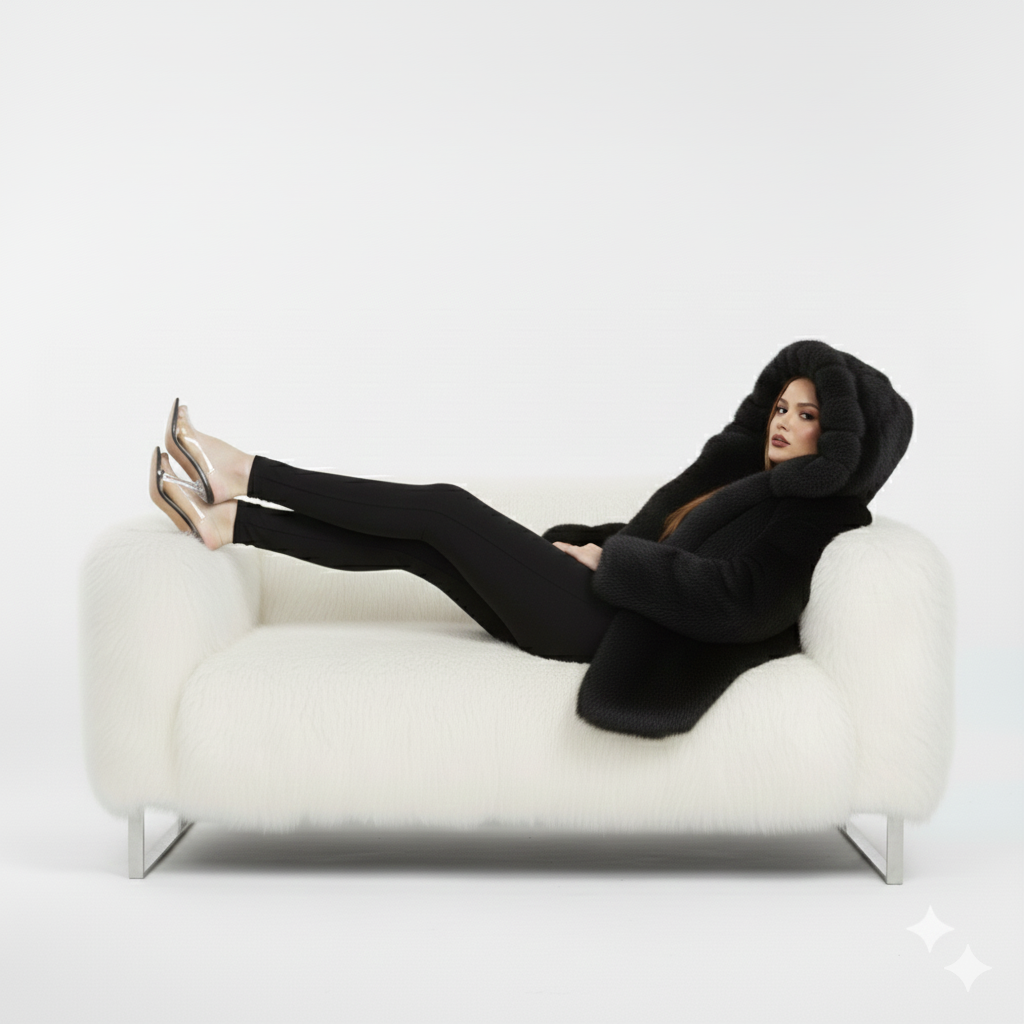 FAUX HOODED FUR COAT