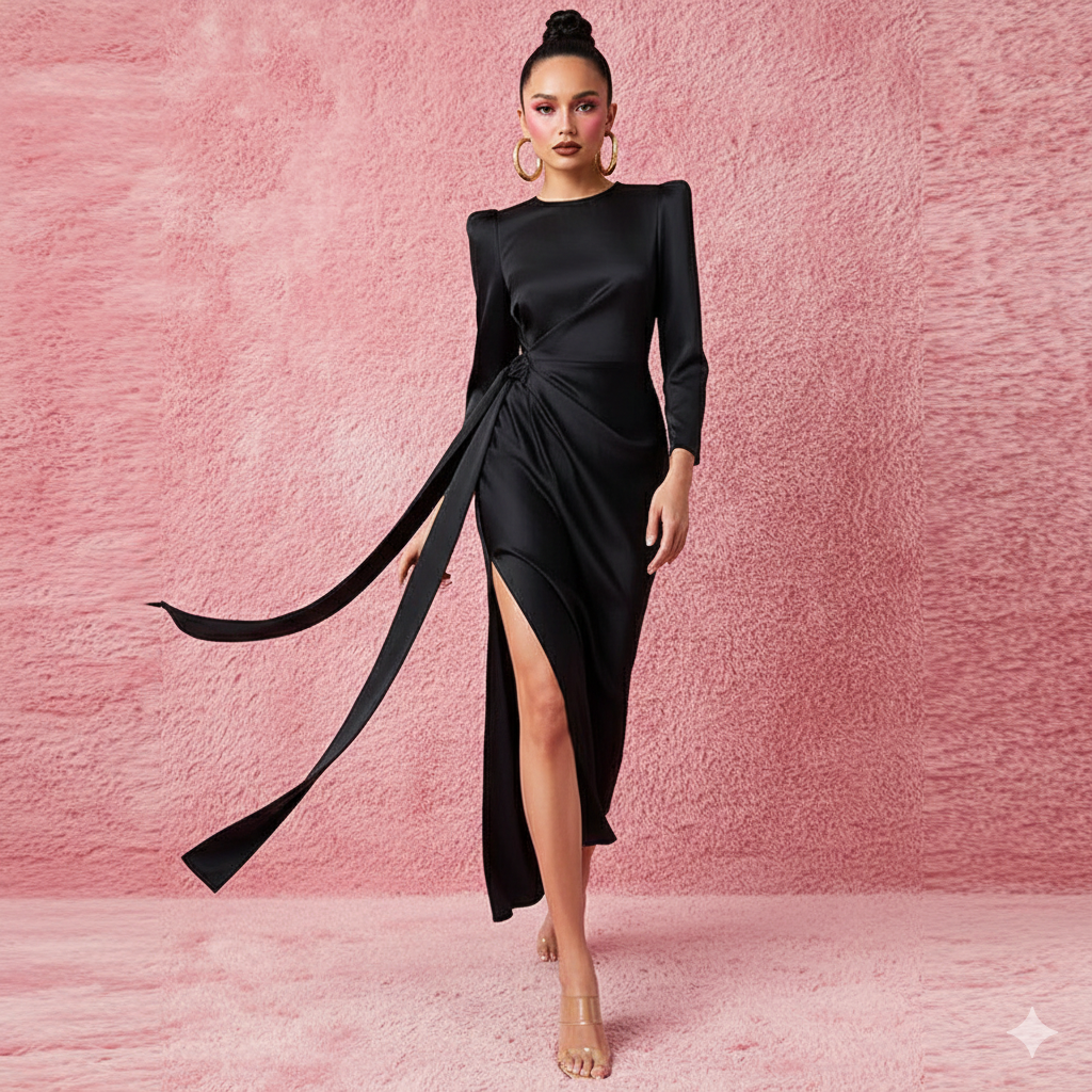 SATIN SLIT DRESS
