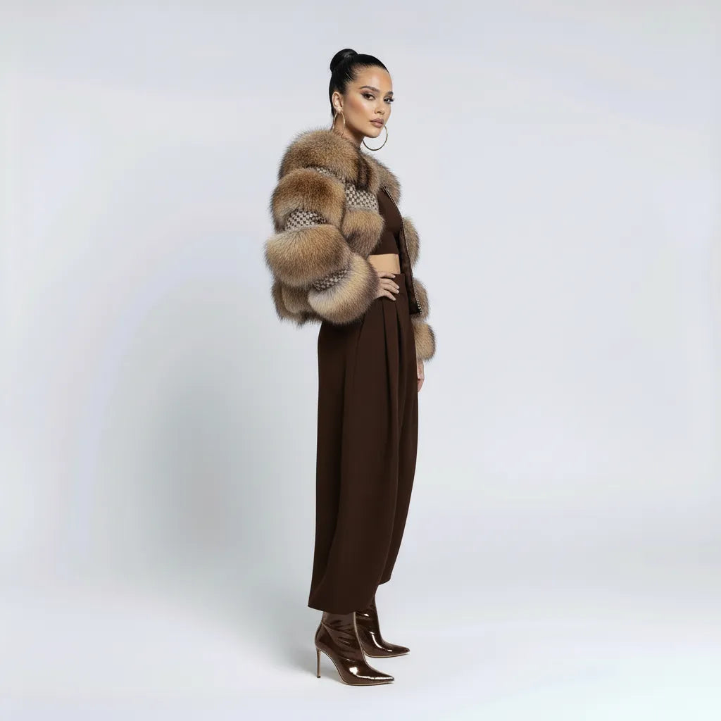 222 – Natural Fox Fur and Wool Jacket with Zipper