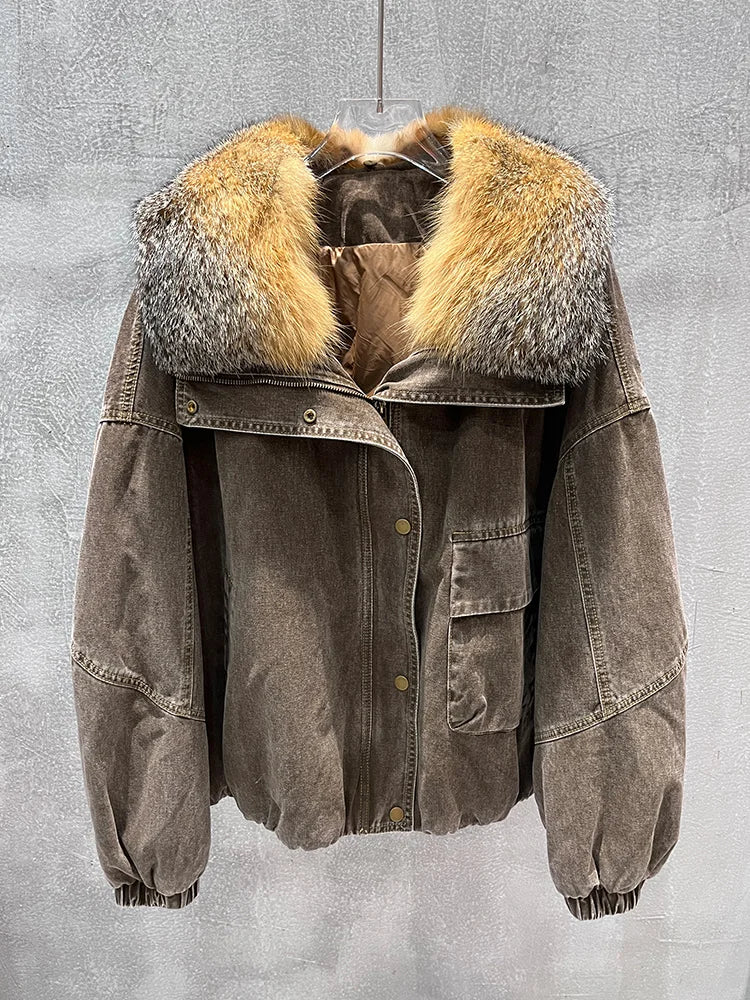 ELLIS – Natural Fox Fur on Denim Jacket