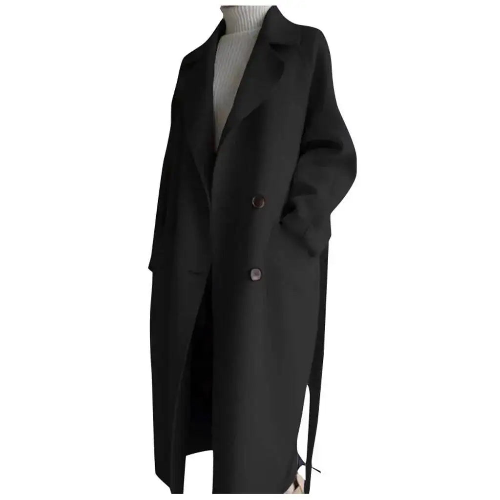 AURÉ - Oversized Lapel Cashmere Wool Blend Belted Trench Coat BLACK