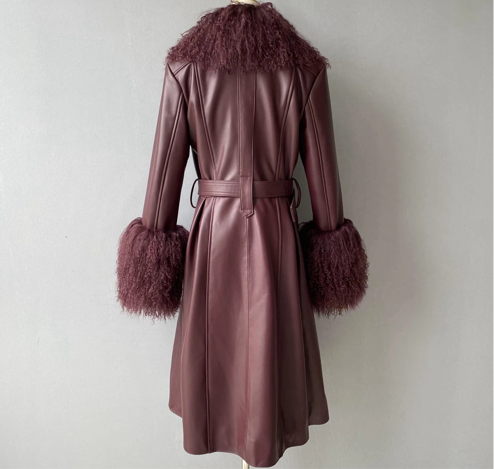 ASTOR – Mongolian Sheepskin Coat with Natural Mongolian Fur Collar