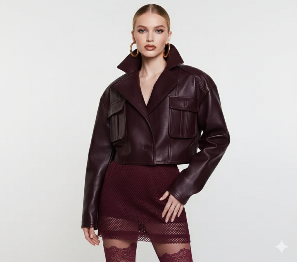 CROPPED FAUX LEATHER JACKET