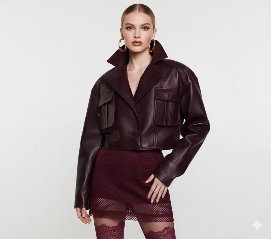 CROPPED FAUX LEATHER JACKET