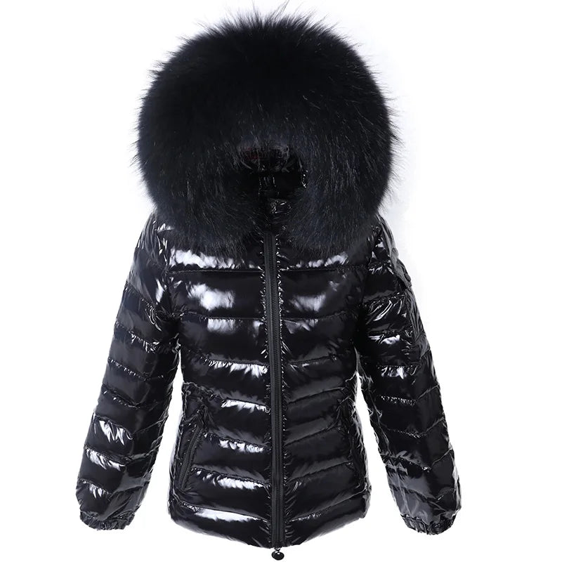 NOIR LUXE – Parka Jacket with Natural Fox Fur and Duck Feather Down SHORT BLACK M