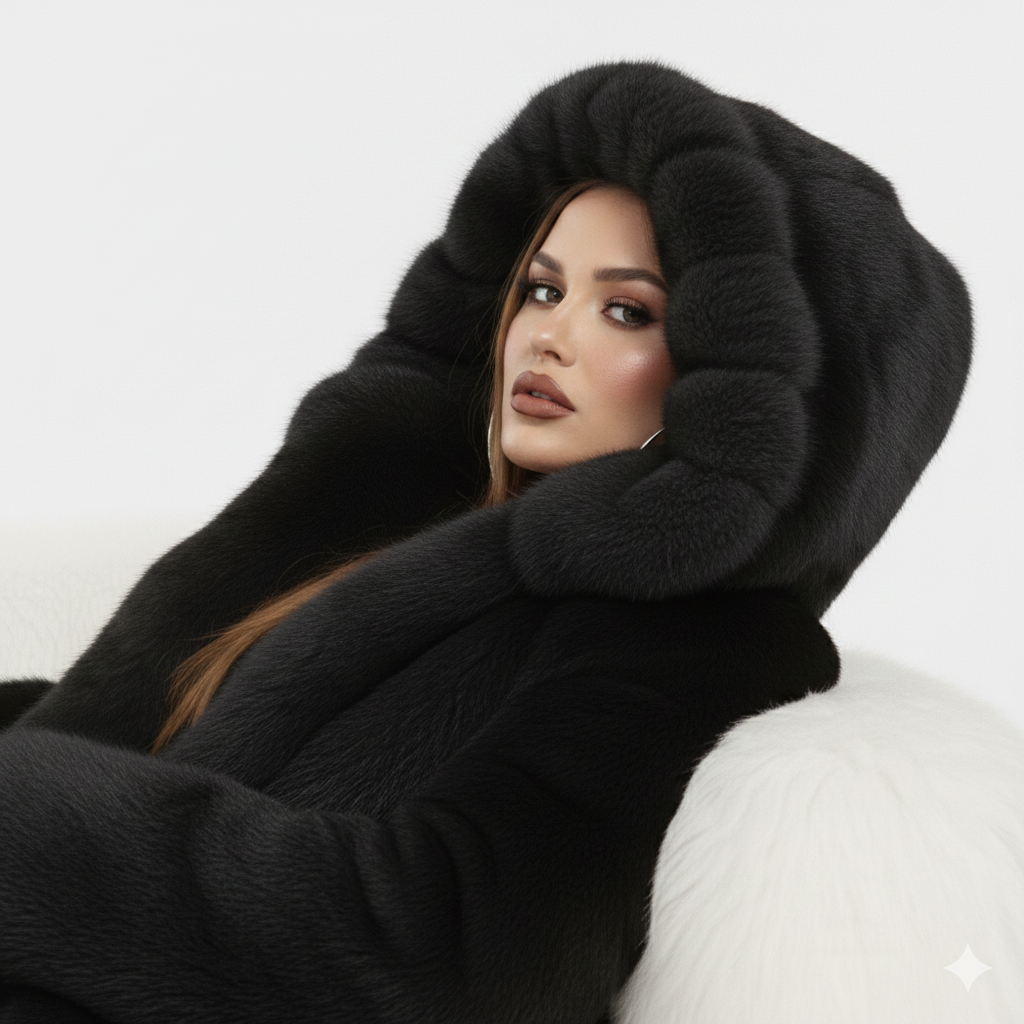 FAUX HOODED FUR COAT