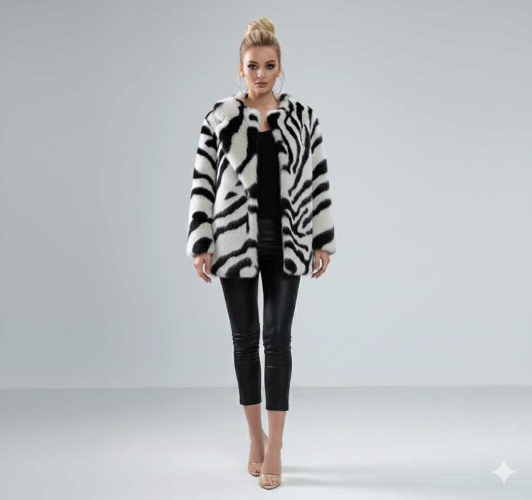 FAUX ZEBRA FUR JACKET
