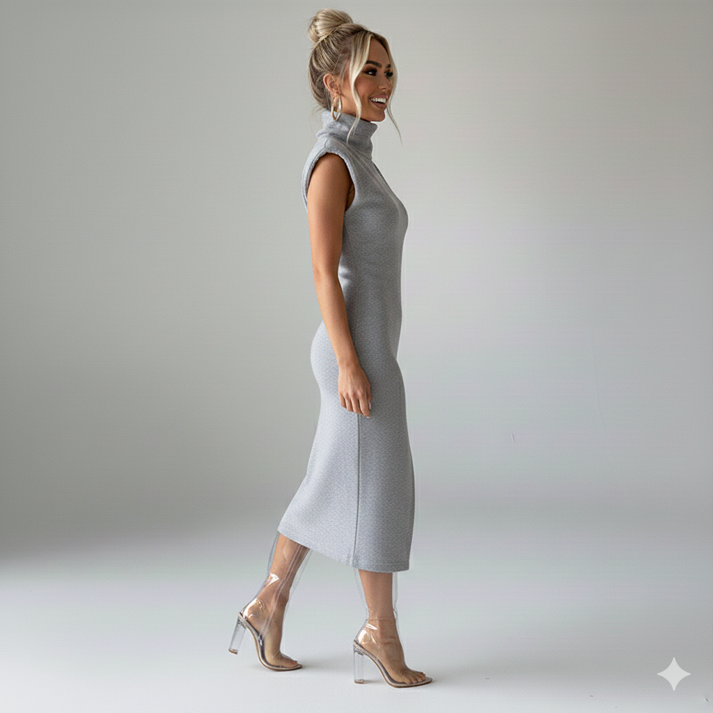 BASIC HIGH NECK SLIT DRESS