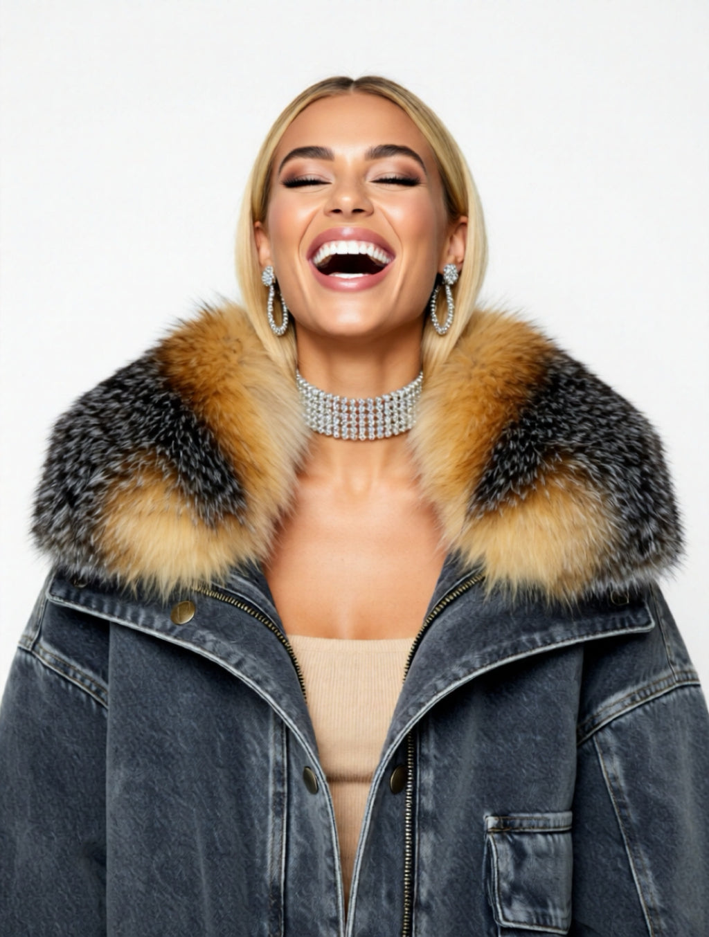 DENIM/FOX FUR JACKET