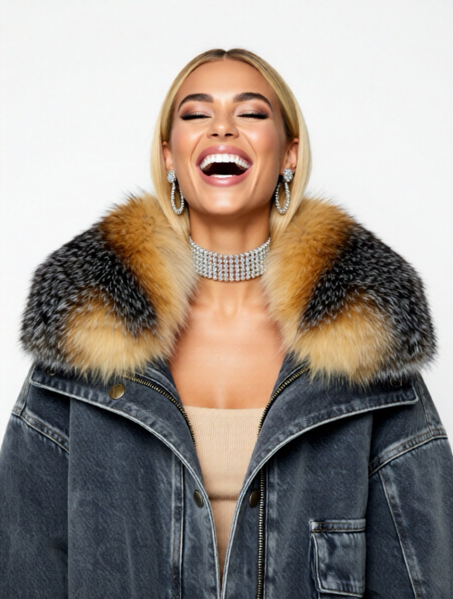 DENIM/FOX FUR JACKET