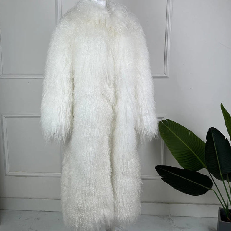 THE MONROE – Natural Mongolian Sheepskin Fur Coat WHITE