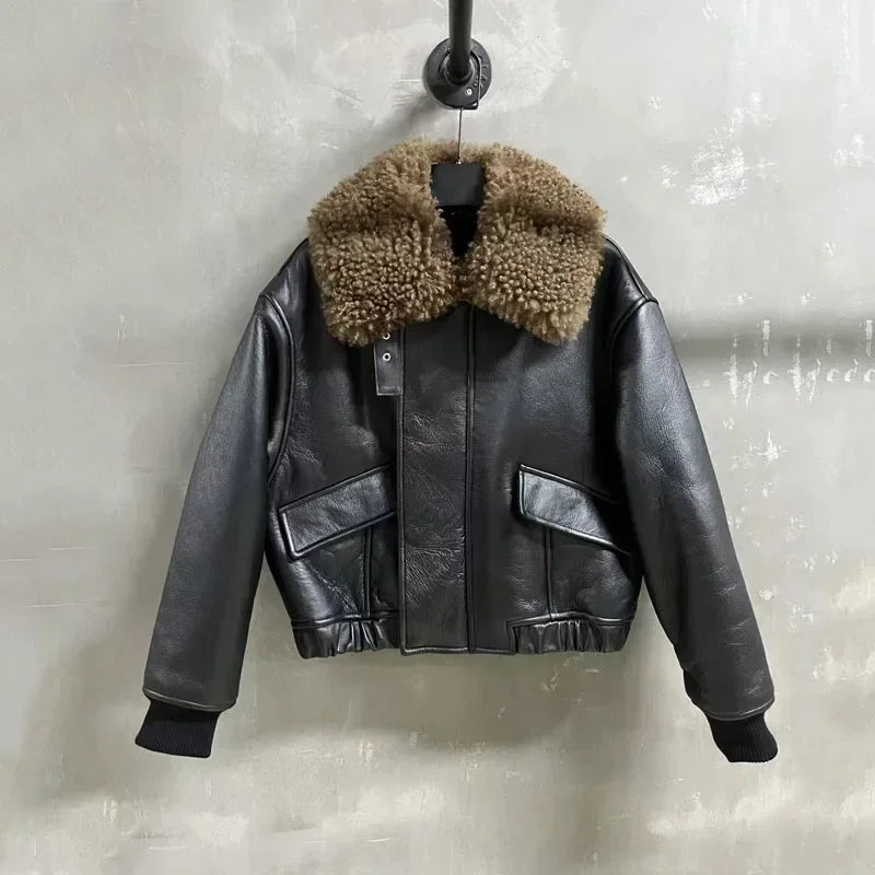 LENNOX – Leather Jacket with Sheepskin Fur and Wool