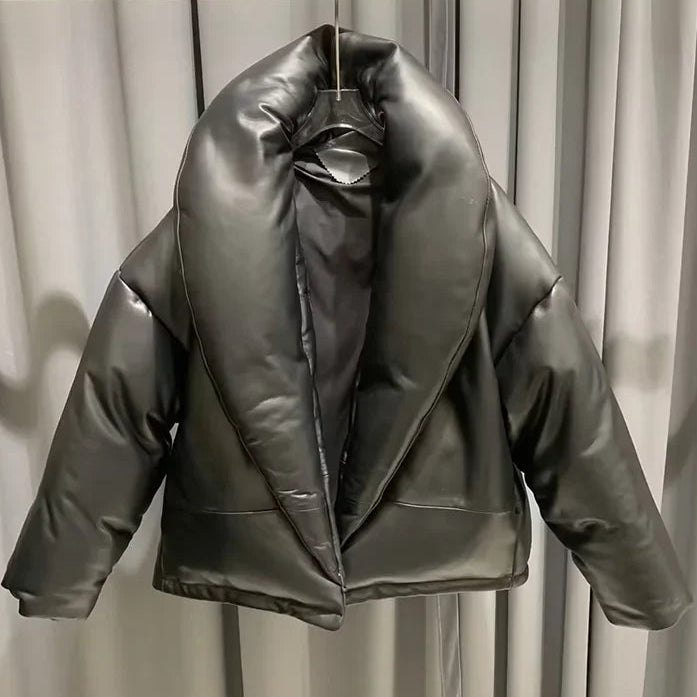 NOVEMBER – Genuine Sheepskin Leather Jacket with White Duck Down Filling BLACK