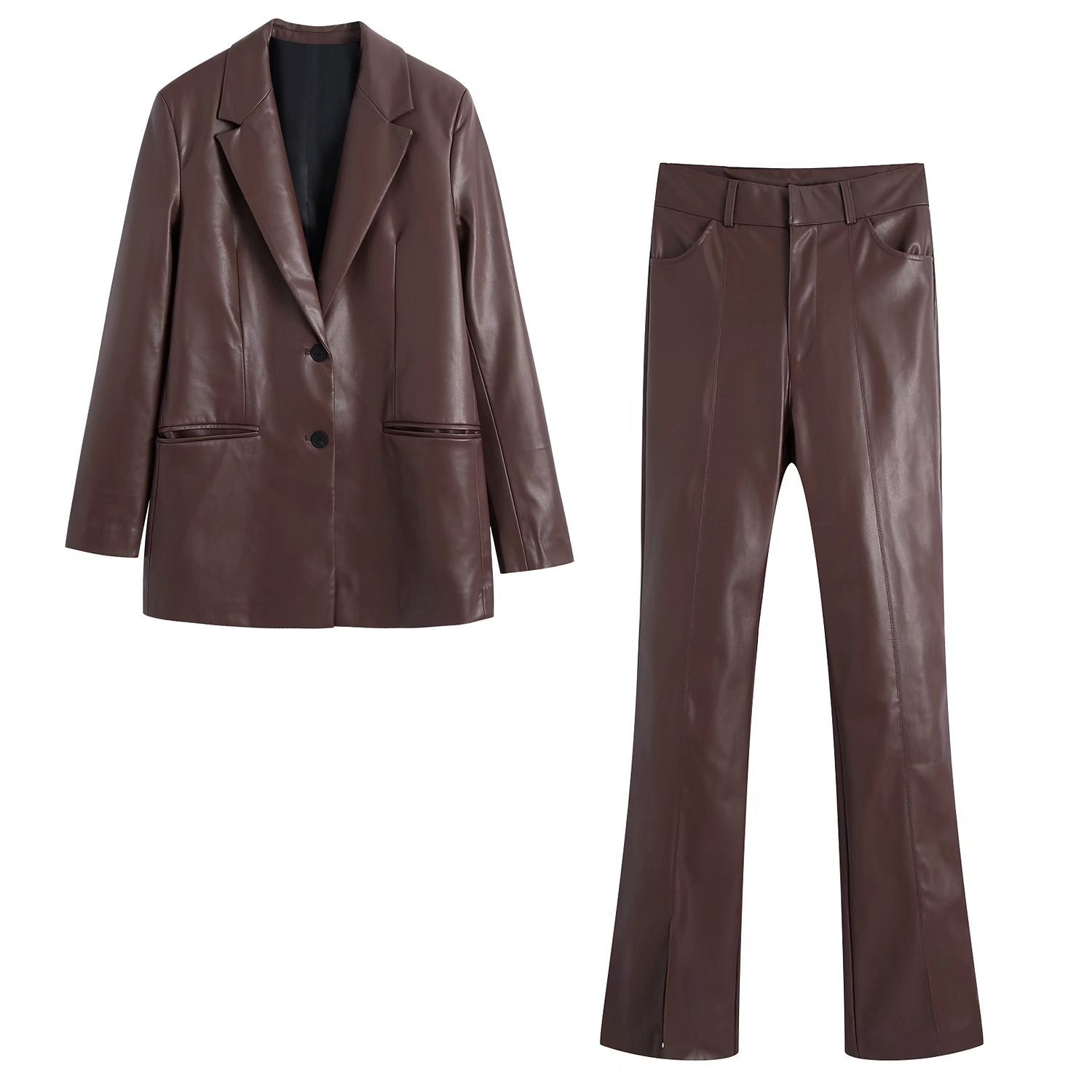 FAUX LEATHER CHOCOLATE SUIT