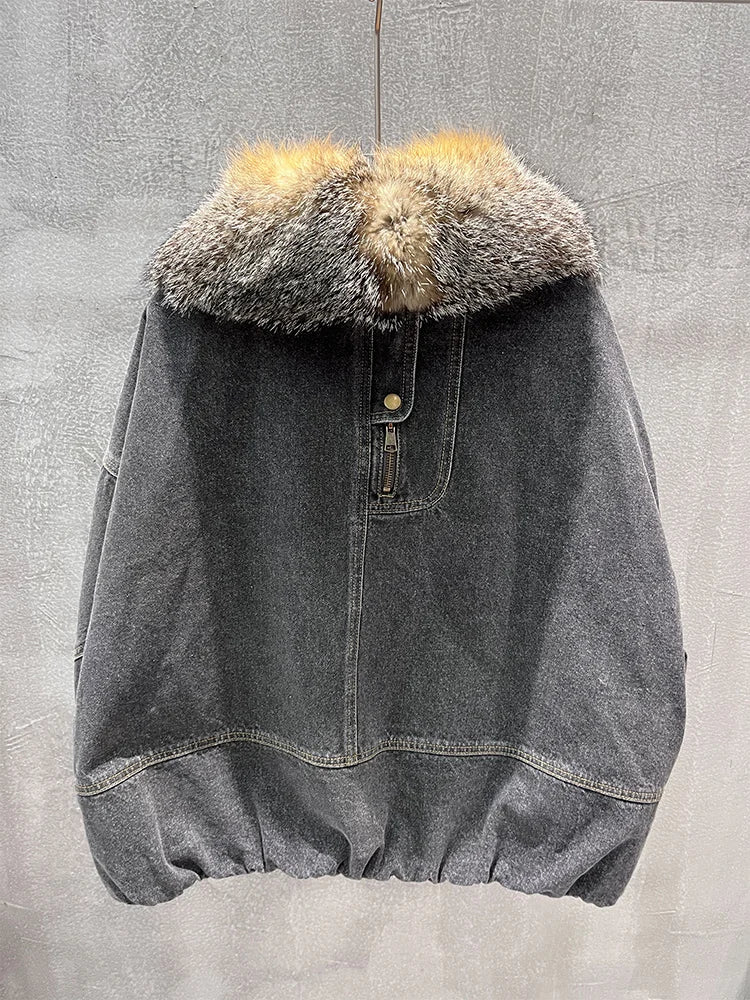 ELLIS – Natural Fox Fur on Denim Jacket