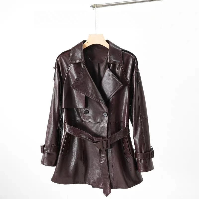 ROQUE – Classic Medium Trench Coat in Sheepskin Leather BROWN S