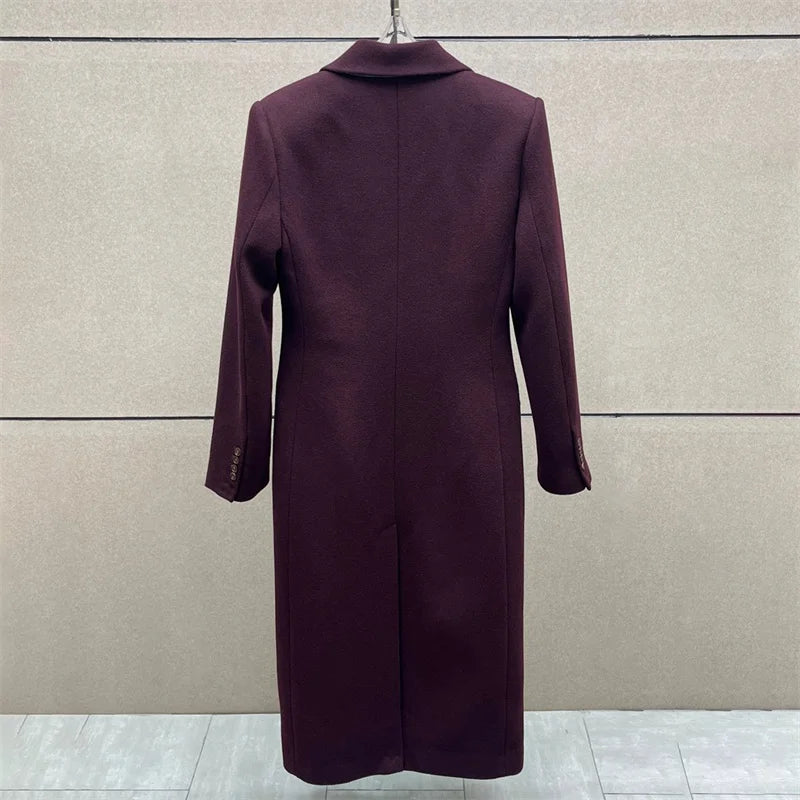 AURELIAN – Single-Breasted Long Trench Coat with Shoulder Pads and Slim Fit