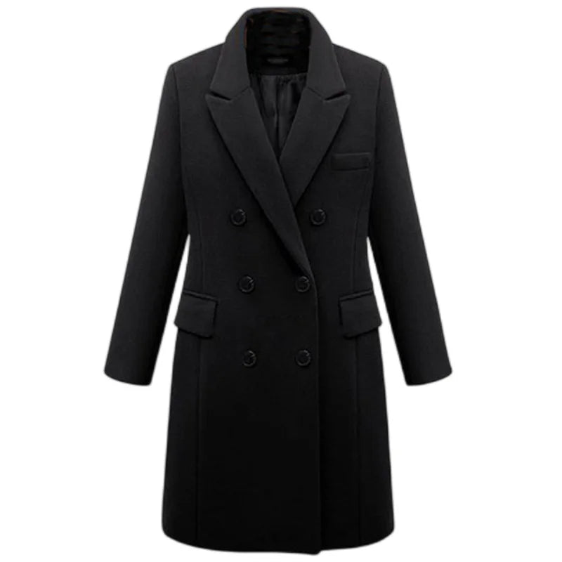 WINTER MOSS – Mid-Length Double-Breasted Wool Coat BLACK