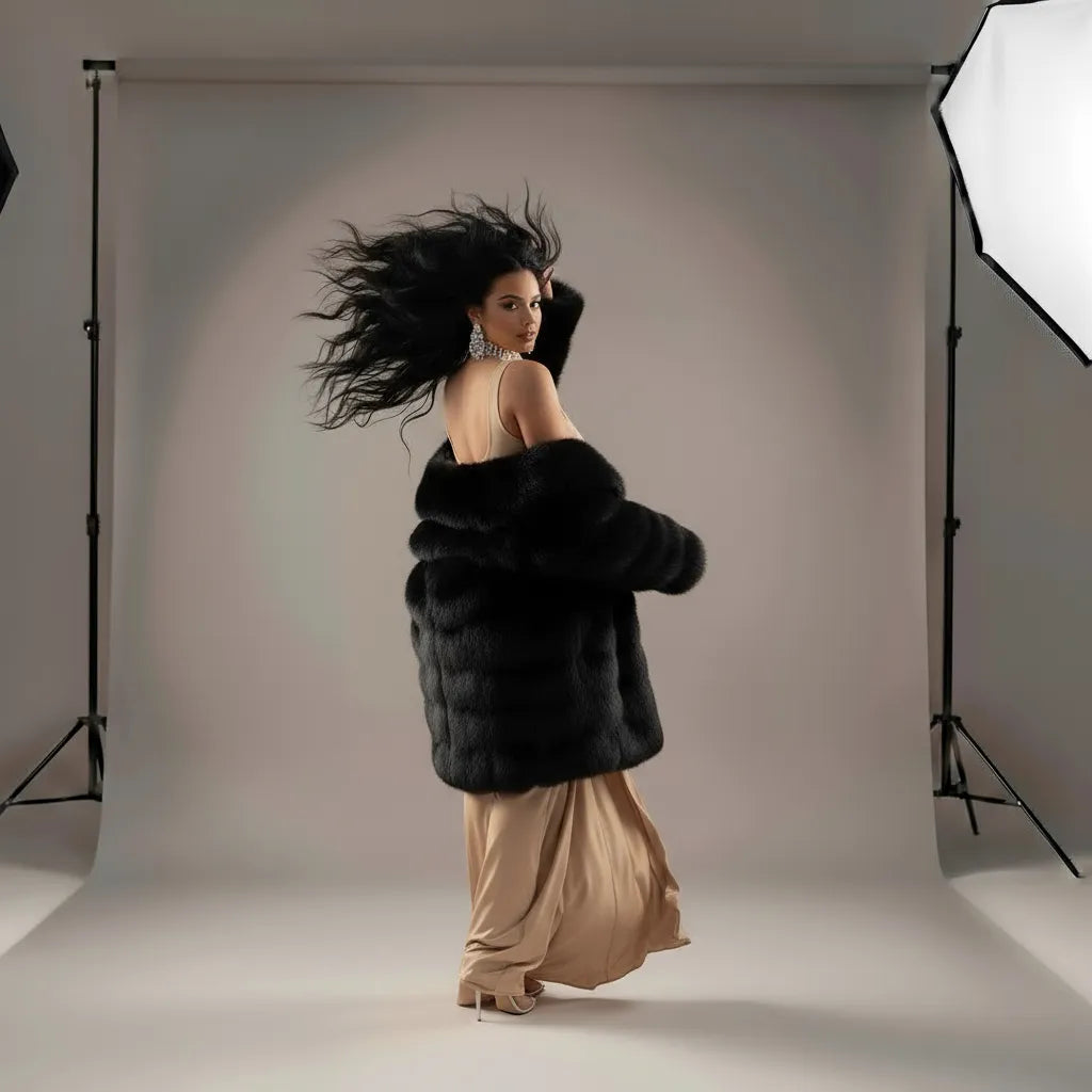 CACHÉ – Elegant Warm Coat in 100% Natural Fox Fur (Under Waist Length)