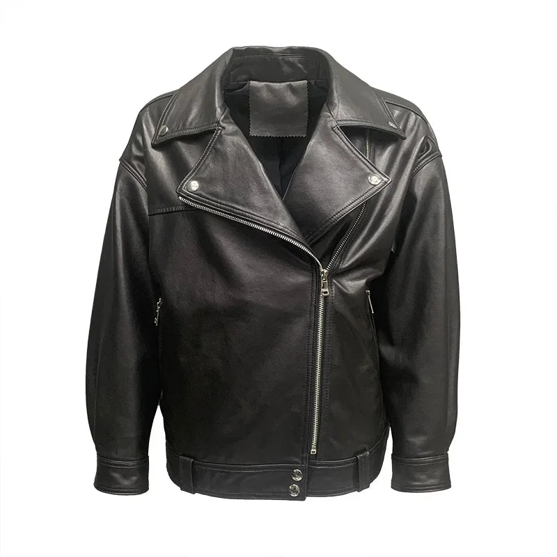 VERDURE – Genuine Sheepskin Leather Biker Jacket BLACK XL