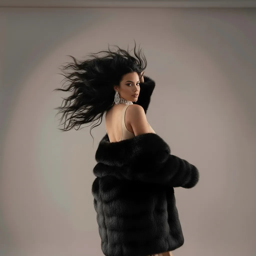 CACHÉ – Elegant Warm Coat in 100% Natural Fox Fur (Under Waist Length)