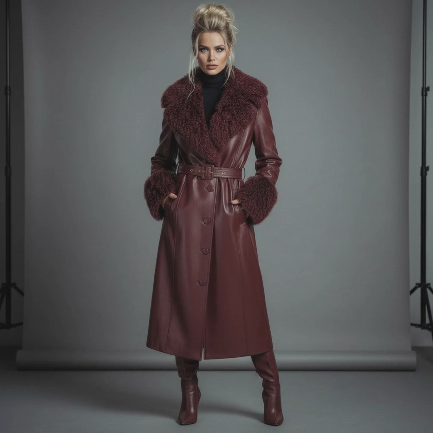 ASTOR – Mongolian Sheepskin Coat with Natural Mongolian Fur Collar