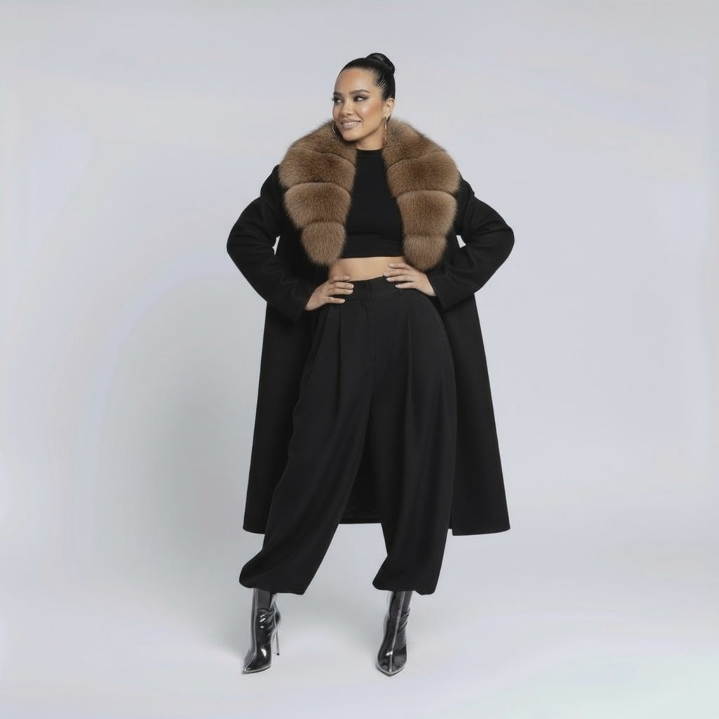 ALIEN SUPERSTAR – Cashmere Wool Coat with 100% Natural Fox Fur Collar